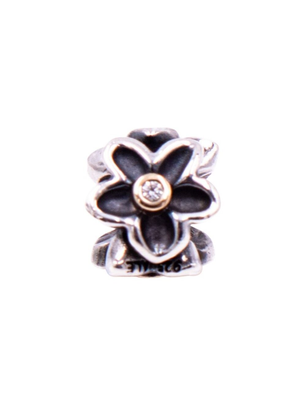 Pandora Retired He Loves Me Sterling Silver 14K Gold Diamond Flower Charm